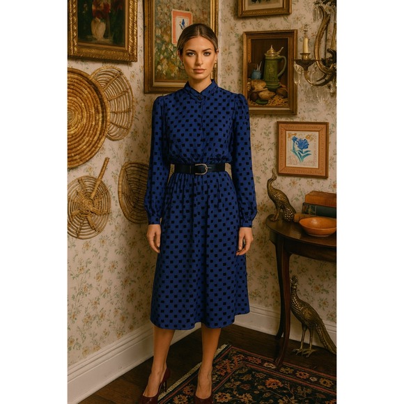 Vintage Jonathan Martin 80s Geometric Midi Dress Structure Art Deco Size 9/10 - Picture 1 of 13
